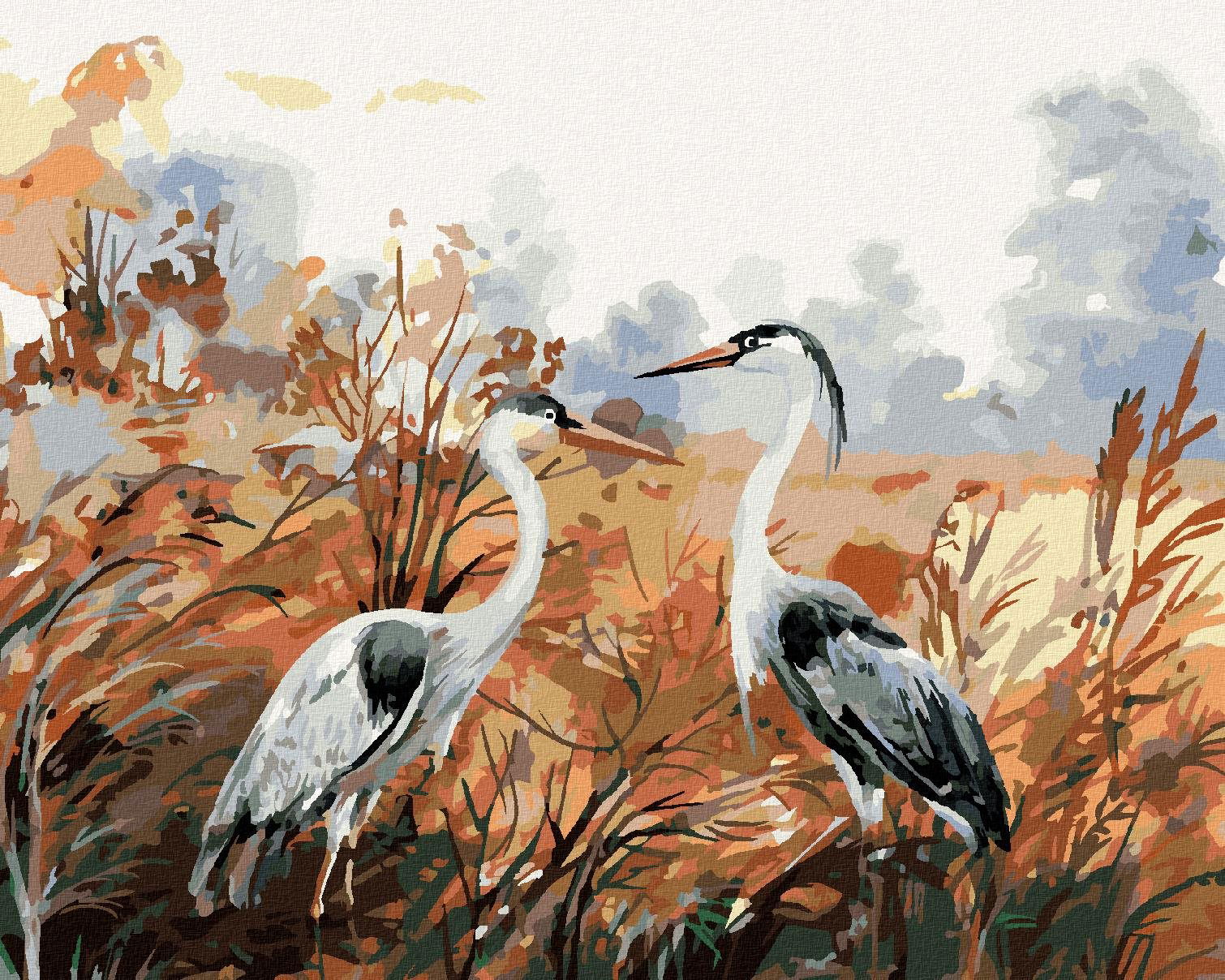 Zuty – Maľovanie Podľa Čísel – Jesenná Krajina So Žeriavmi, 80 × 100 cm, Plátno + Rám