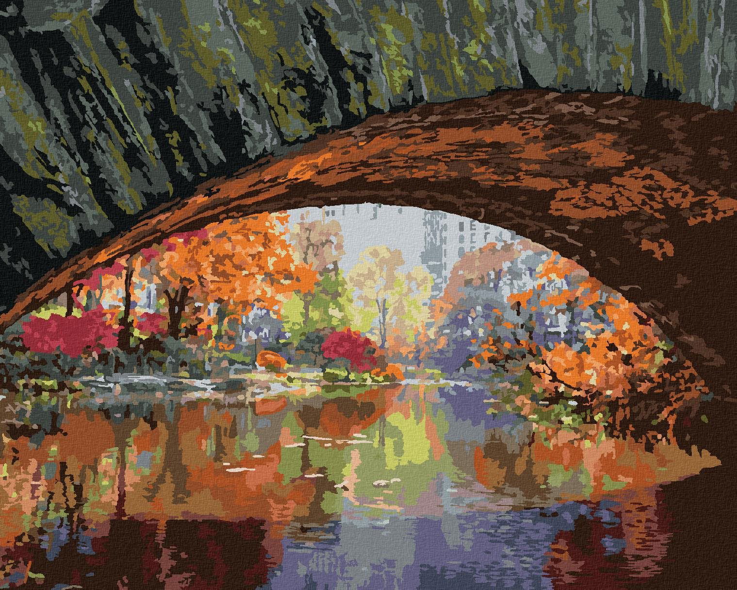 Zuty - Maľovanie podľa čísel - Jesenné stromy a most (Ted Davis), 80 × 100 cm, plátno + rám