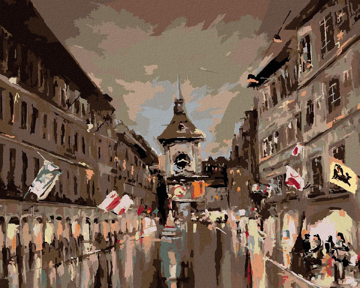 Zuty – Maľovanie Podľa Čísel – Kramgassova Ulica V Podvečer, 40 × 50 cm, Plátno