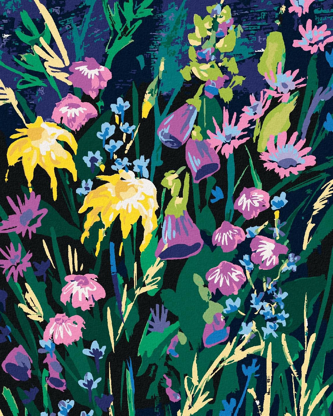 Zuty – Maľovanie Podľa Čísel – Kvetiny Na Nočnej Lúke (Alexandria Gilbert), 40 × 50 cm, Plátno + Rám