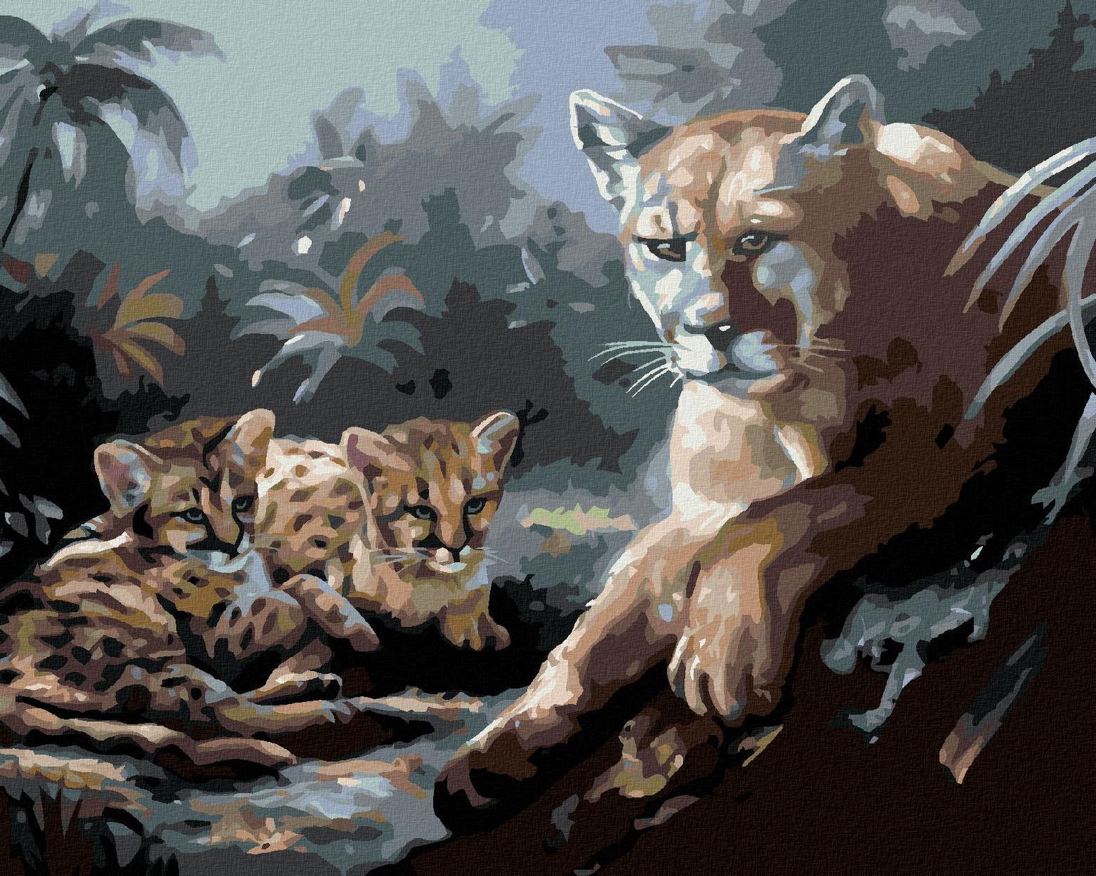 Zuty – Maľovanie Podľa Čísel – Puma S Mláďatami (D. Rusty Rust), 40 × 50 cm, Plátno