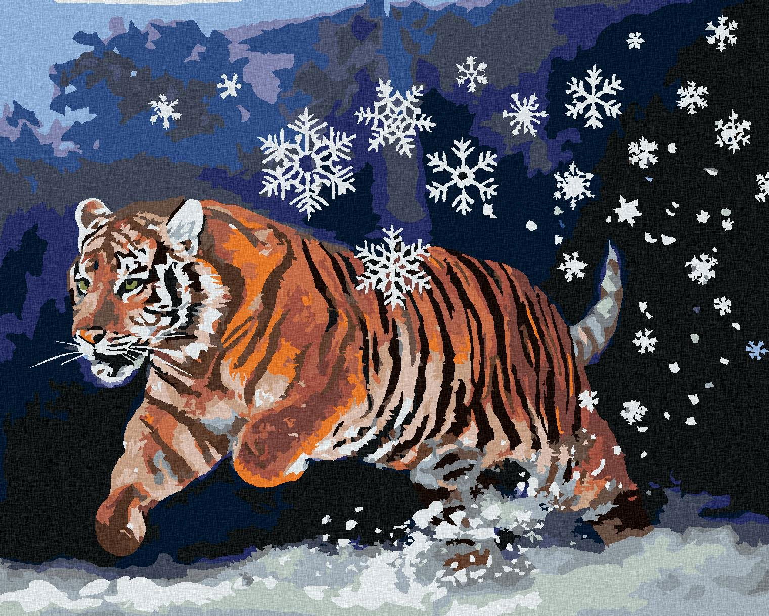 Zuty – Maľovanie podľa čísel – Tiger a snehové vločky (D. Rusty Rust), 80 × 100 cm, plátno