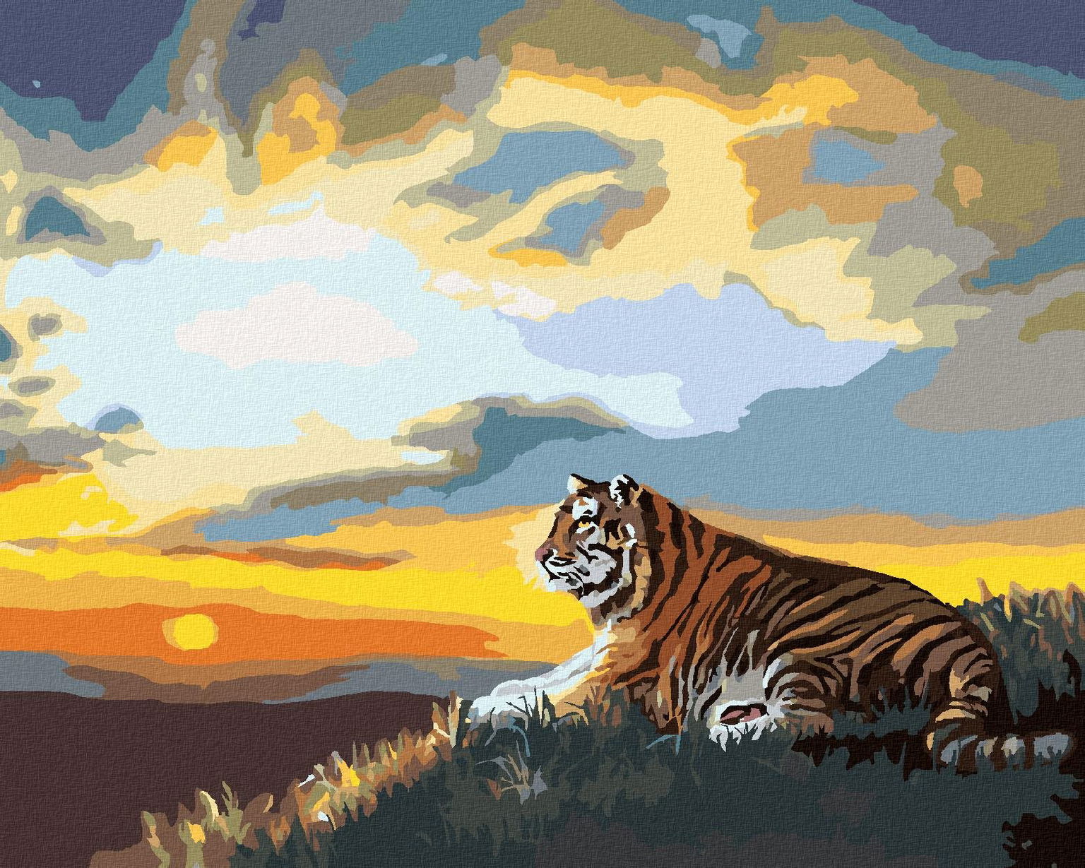Zuty – Maľovanie podľa čísel – Tiger a západ slnka (D. Rusty Rust), 80 × 100 cm, plátno