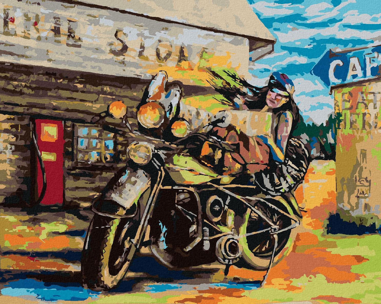 Zuty – Maľovanie Podľa Čísel – Žena A Motorka, 40 × 50 cm, Plátno + Rám