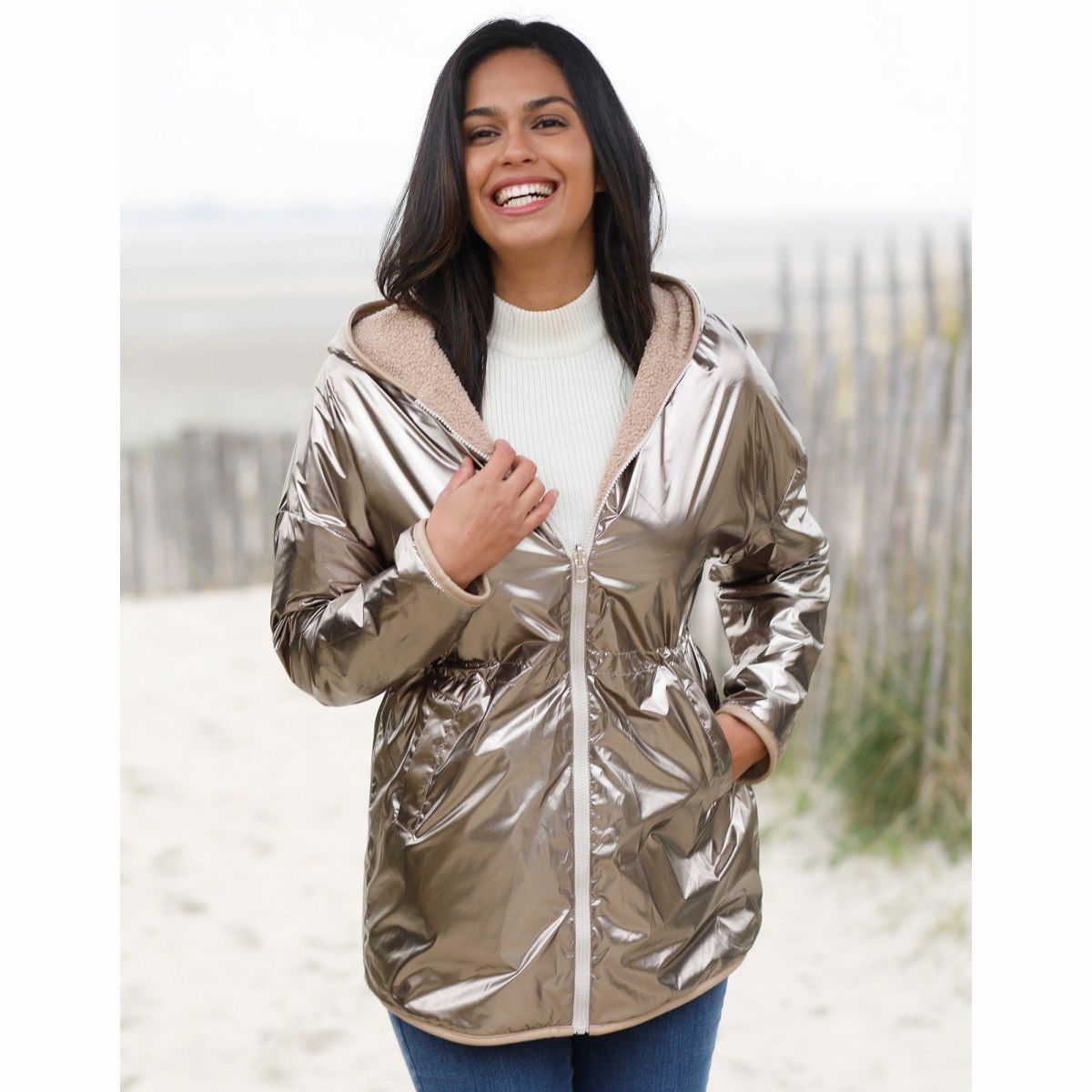 Obojstranná parka, buklé/metalická