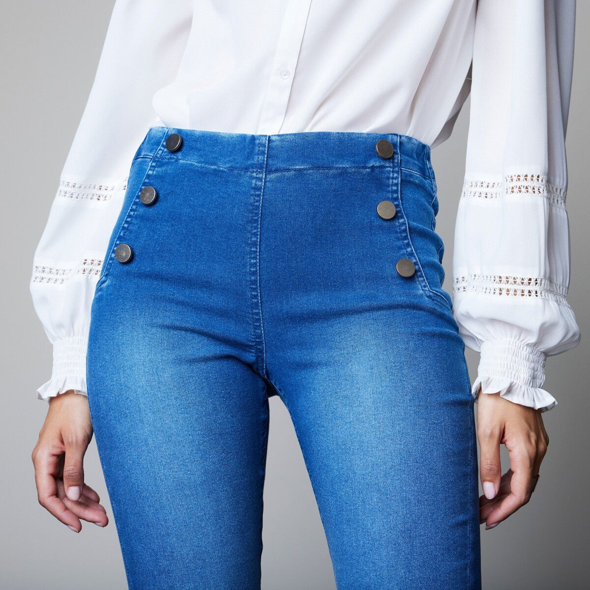 Bootcut strečové džegíny s efektom plochého brucha – obrázok 6