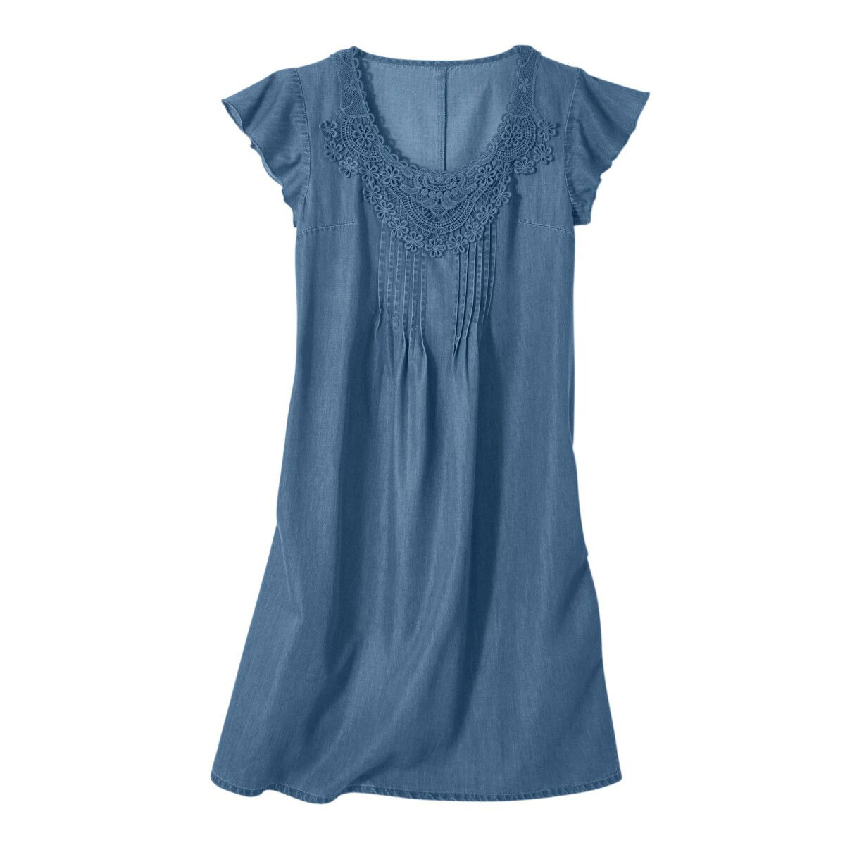 Krátke šaty so zámikmi a macramé, tenký denim – obrázok 6