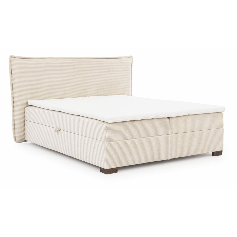 Béžová boxspring posteľ s úložným priestorom 200x200 cm Lysa – Ropez