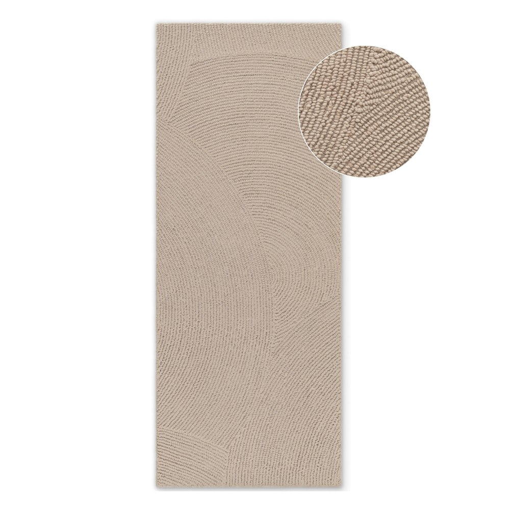 Béžový ručne tkaný vlnený behúň 80x200 cm Calmio – Hanse Home