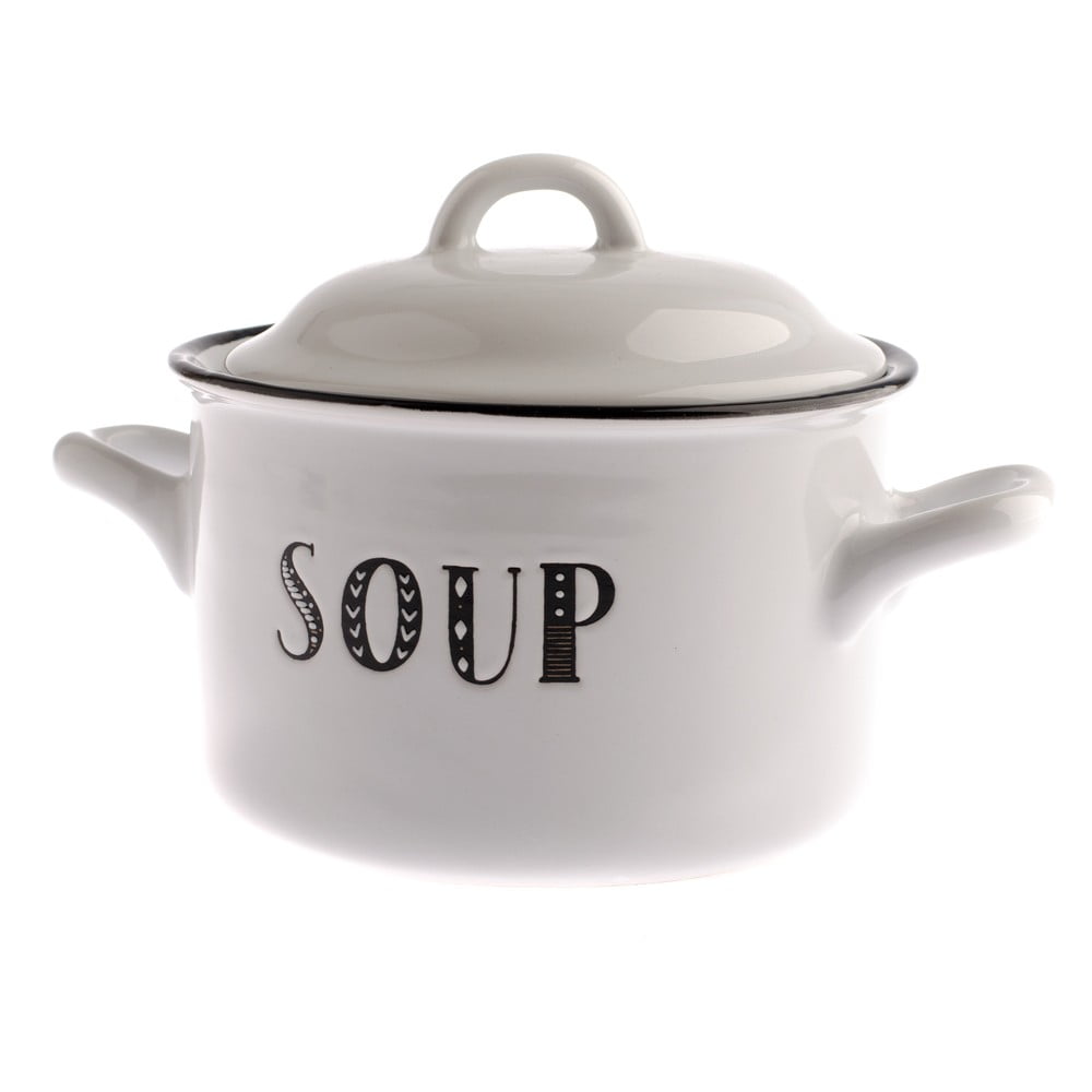 Biely keramický hrniec s pokrievkou 700 ml Soup – Dakls