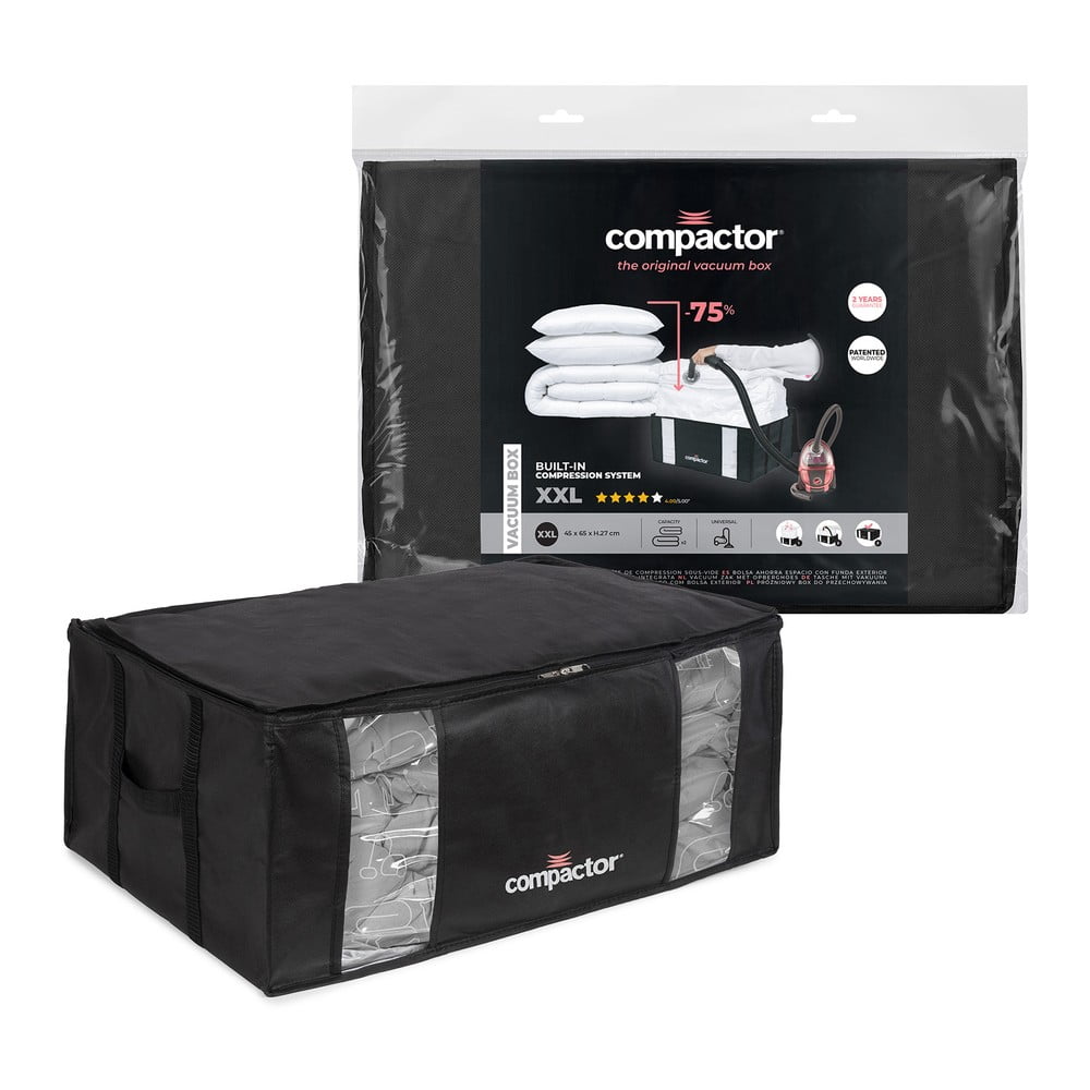 Čierny úložný box s vákuovým obalom Compactor Black Edition, objem 210 l
