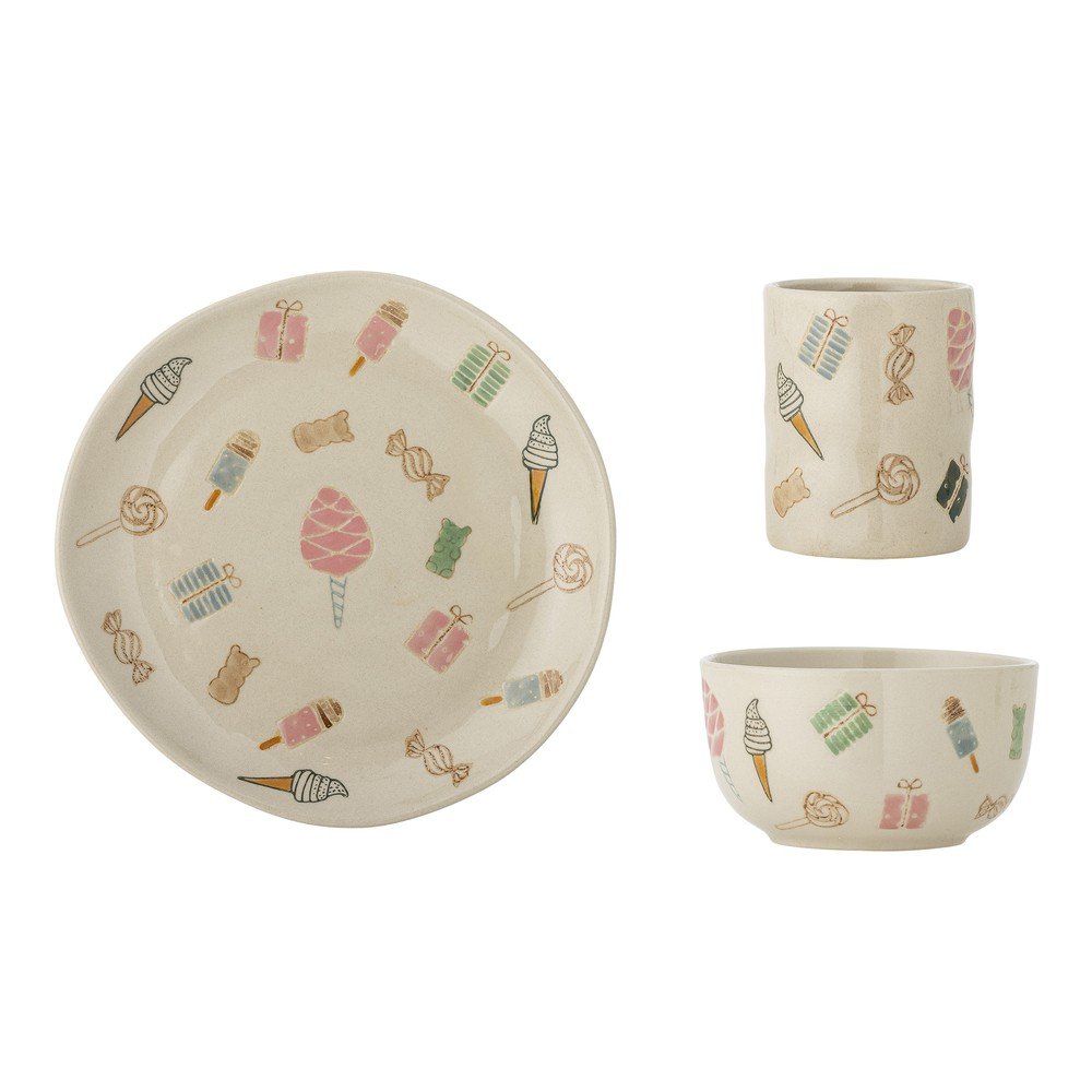 Kameninová detská jedálenská súprava 3 ks Sweets – Bloomingville Mini