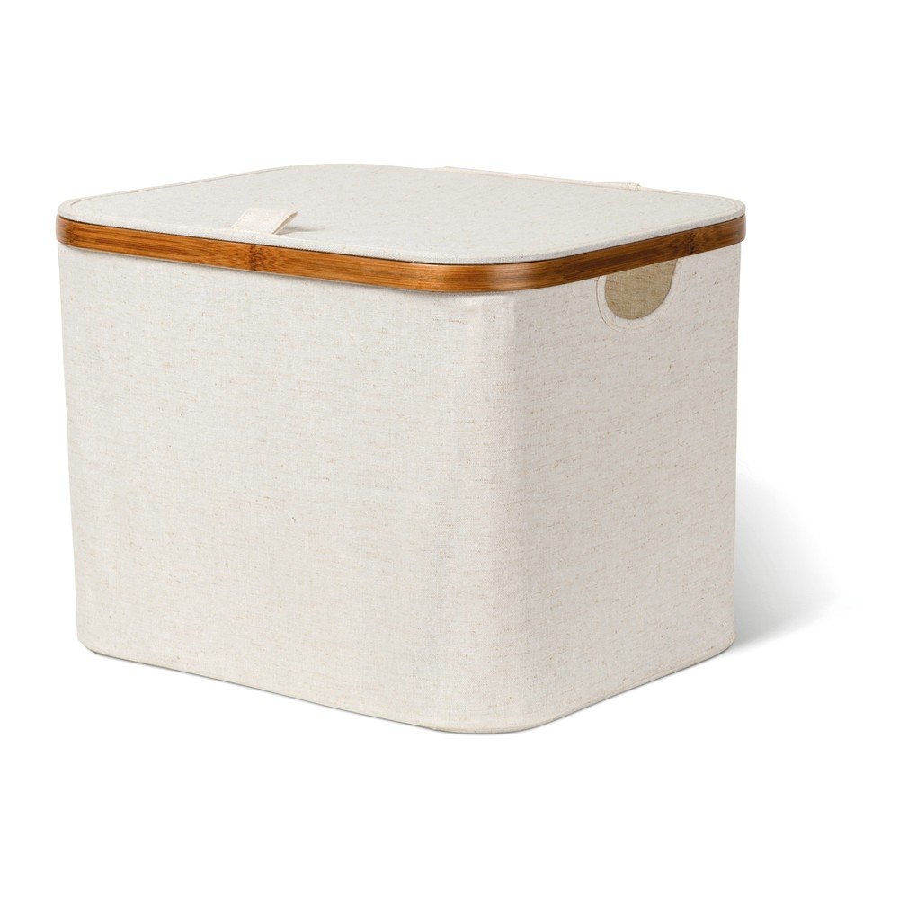 Krémový látkový úložný box s vekom 40,5x33x30 cm Bamboo/Linen – Bigso