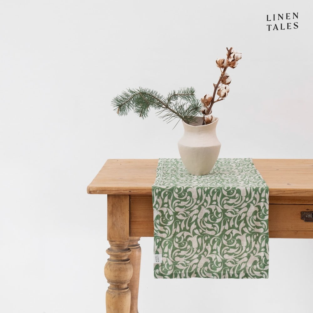 Ľanový behúň na stôl 40x200 cm Evergreen Damask – Linen Tales