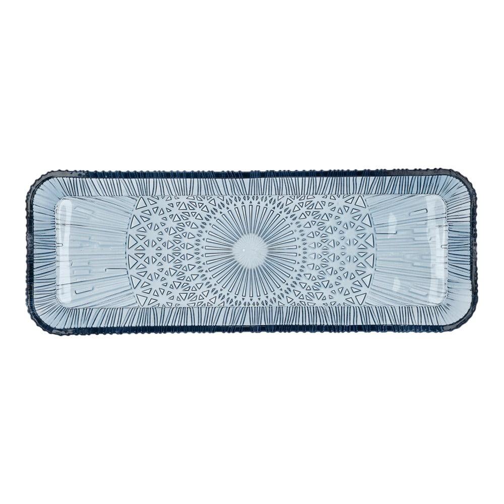 Modrý sklenený servírovací tanier 14x38 cm Kusintha - Bitz