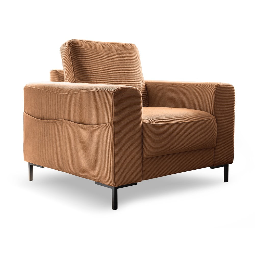 Oranžovohnedé menčestrové kreslo Lofty Lilly – Miuform