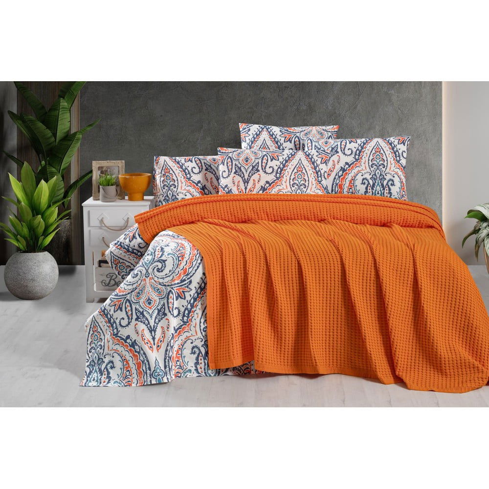 Oranžový bavlnený pléd 220x240 cm Waffle – Mila Home