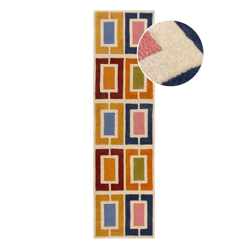 Ručne tkaný vlnený behúň 60x230 cm Retro Blocks – Flair Rugs