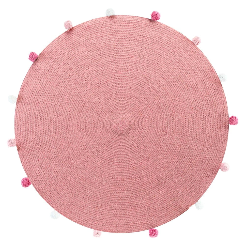Ružový okrúhly koberec ø 90 cm Pompomparty – douceur d'intérieur