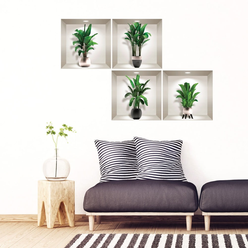 Sada 4 3D samolepiek na stenu Ambiance Exotic Palm Leavs