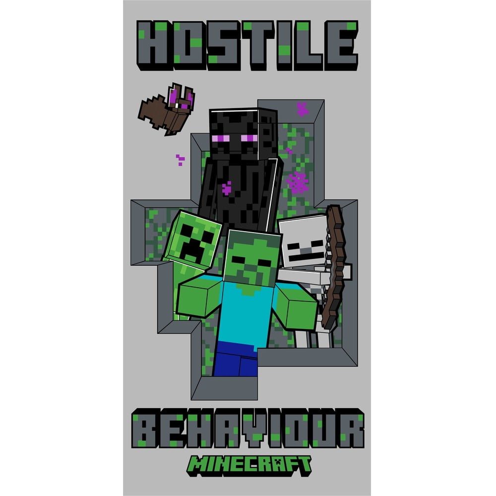 Sivá bavlnená detská osuška 70x140 cm Minecraft Hostile Behaviour – Jerry Fabrics