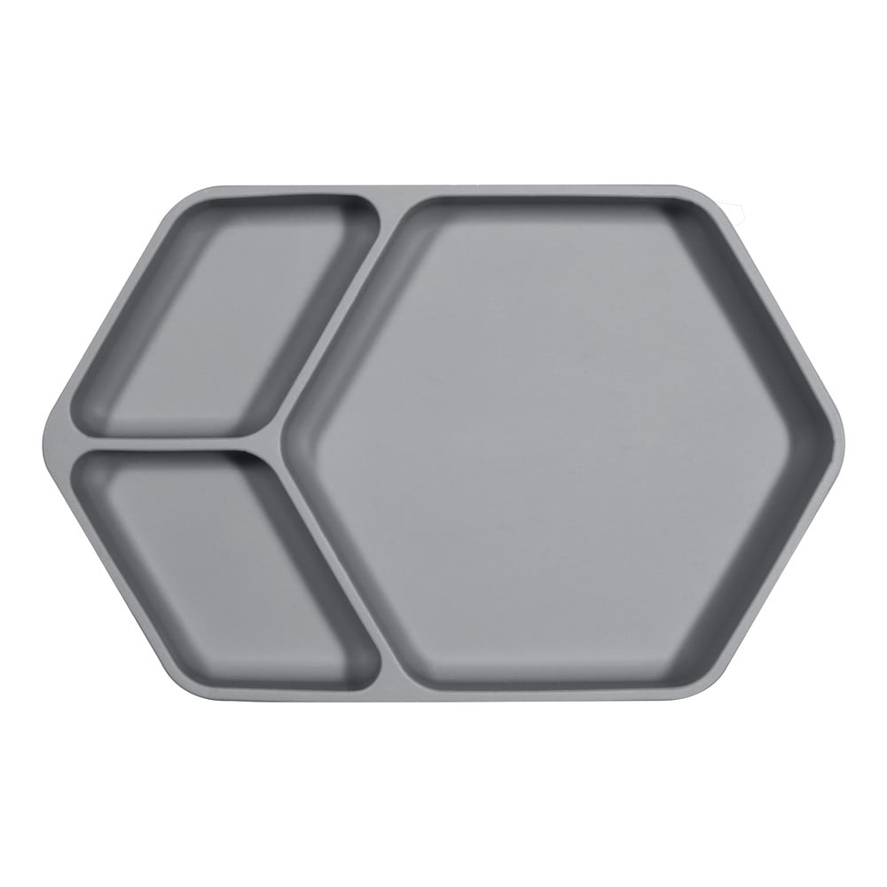 Sivý silikónový detský tanier 16x25 cm – Kindsgut