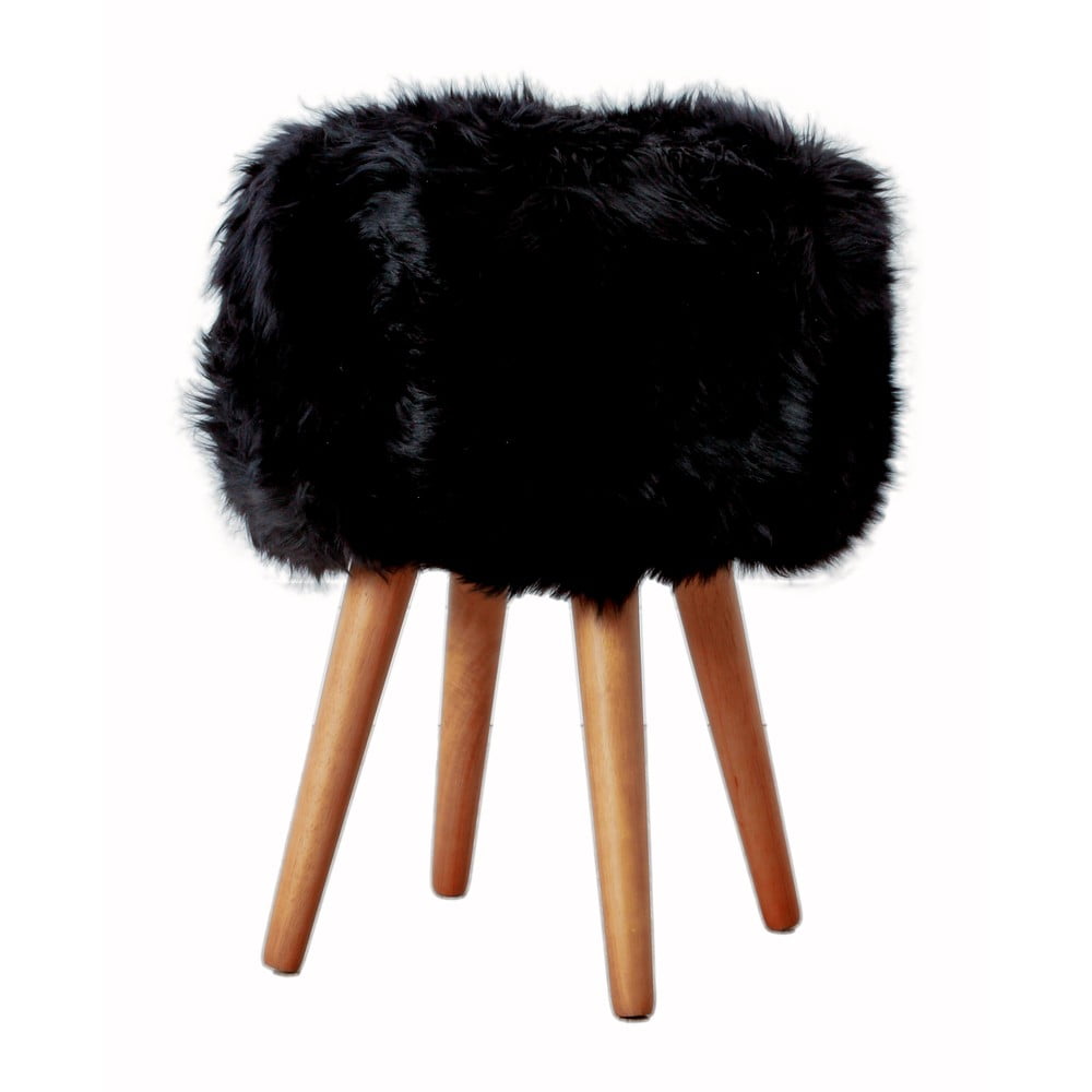 Stolička s čiernym sedadlom z ovčej kožušiny Native Natural, ⌀ 30 cm