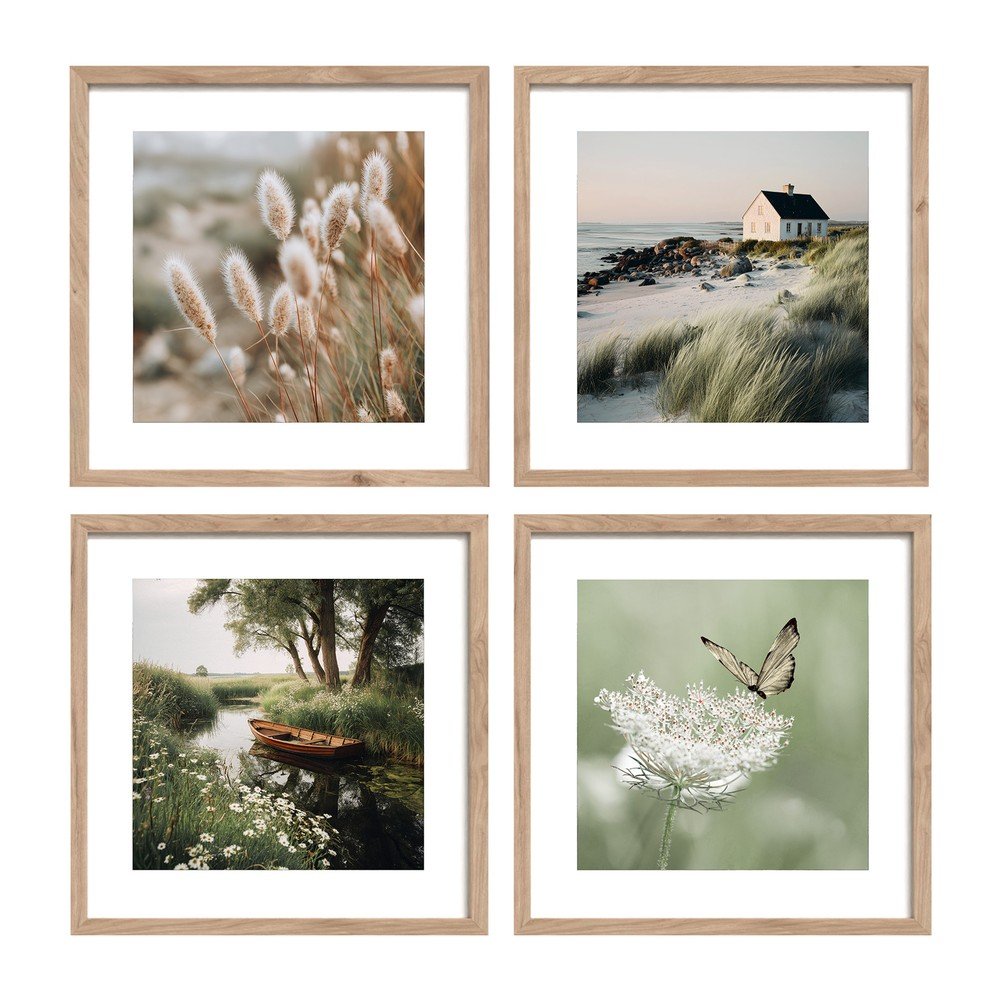 Tlačené obrazy v súprave 4 ks s rámom 30x30 cm Subtle Nature – Styler