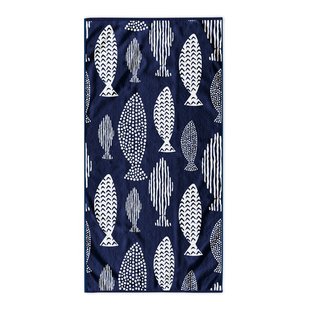 Tmavomodrá plážová osuška 90x180 cm Fish - DecoKing