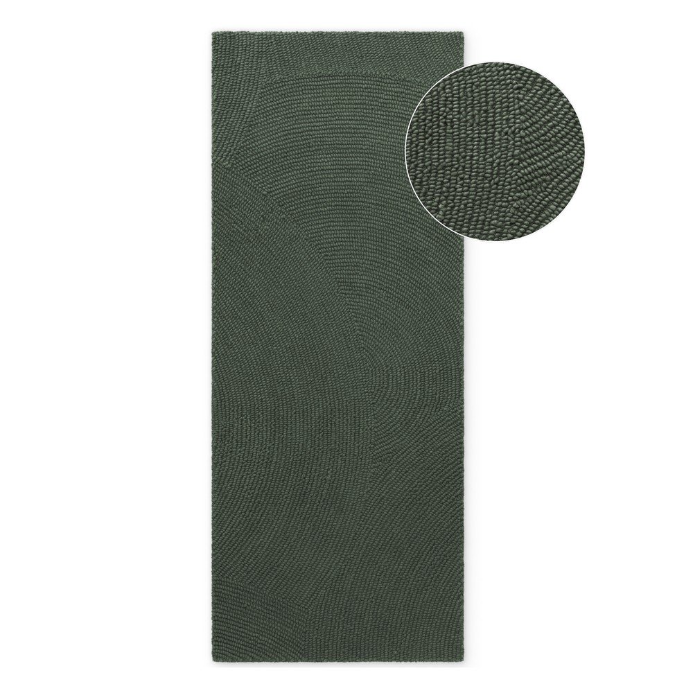 Tmavozelený ručne tkaný vlnený behúň 80x200 cm Calmio – Hanse Home