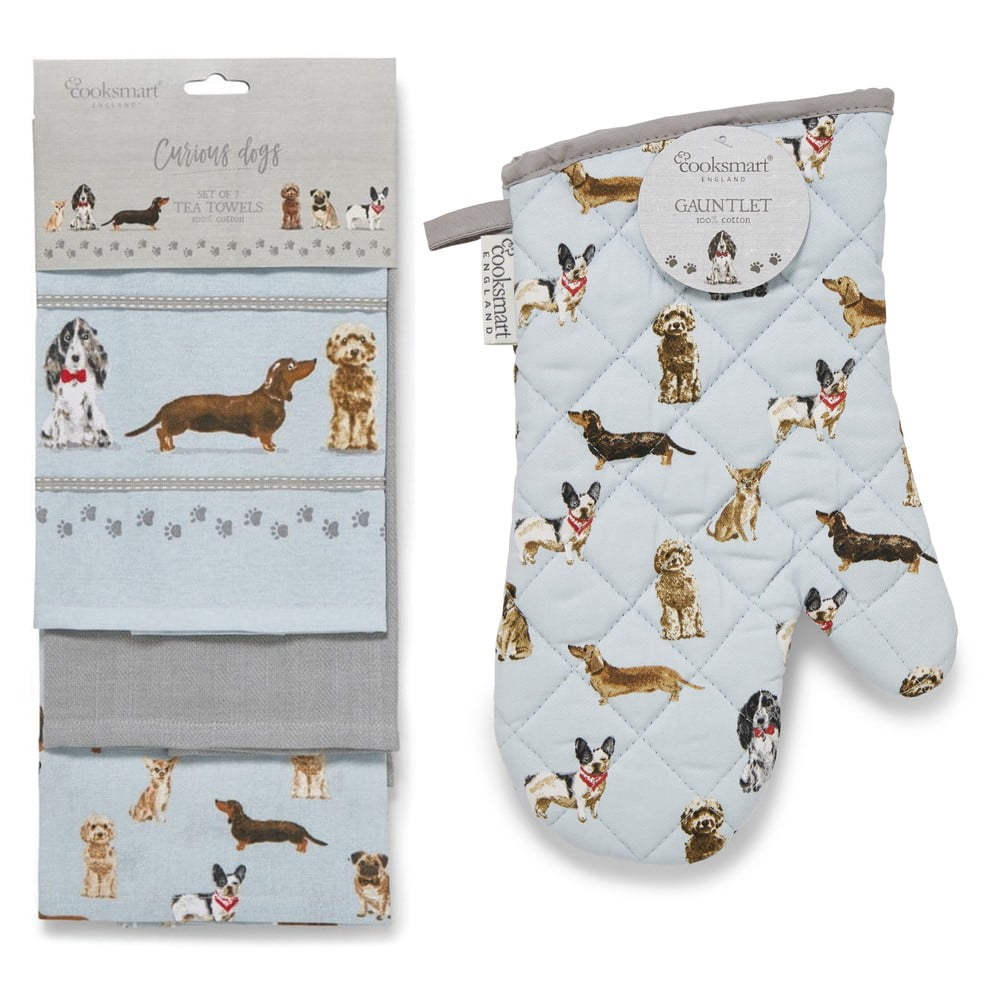 Utierky a chňapka v súprave 4 ks Curious Dogs – Cooksmart ®