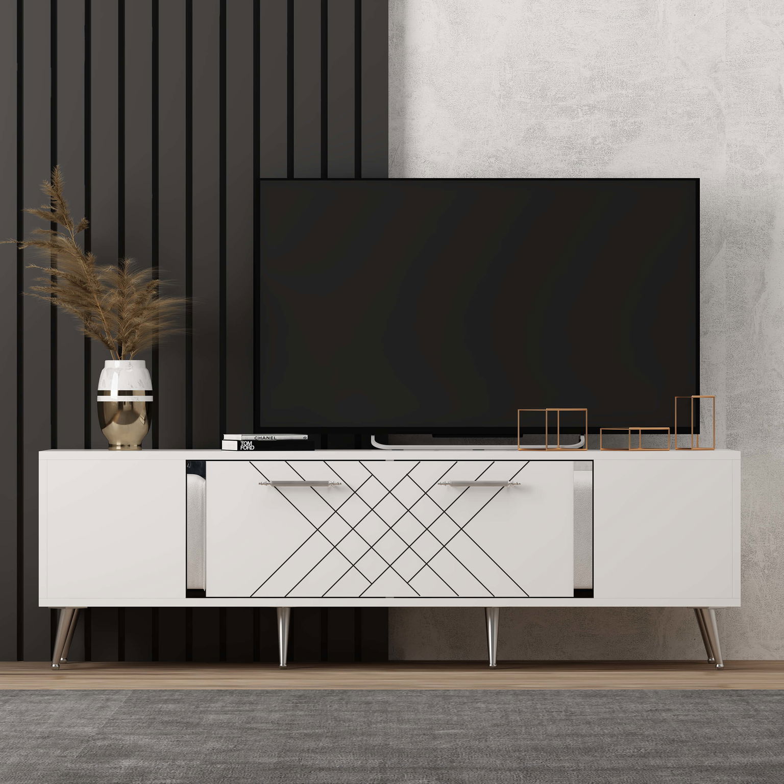 RUBY TV stolík na nožičkách, biela / strieborná