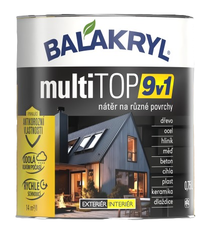 BALAKRYL MULTITOP 9v1 - Multifunkčná jednozložková akrylátová farba RAL 3000 - ohnivá červená, 0,75 L