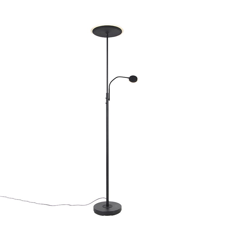 Moderná stojaca lampa čierna vrátane LED stmievateľná s čítacím ramenom - Strela