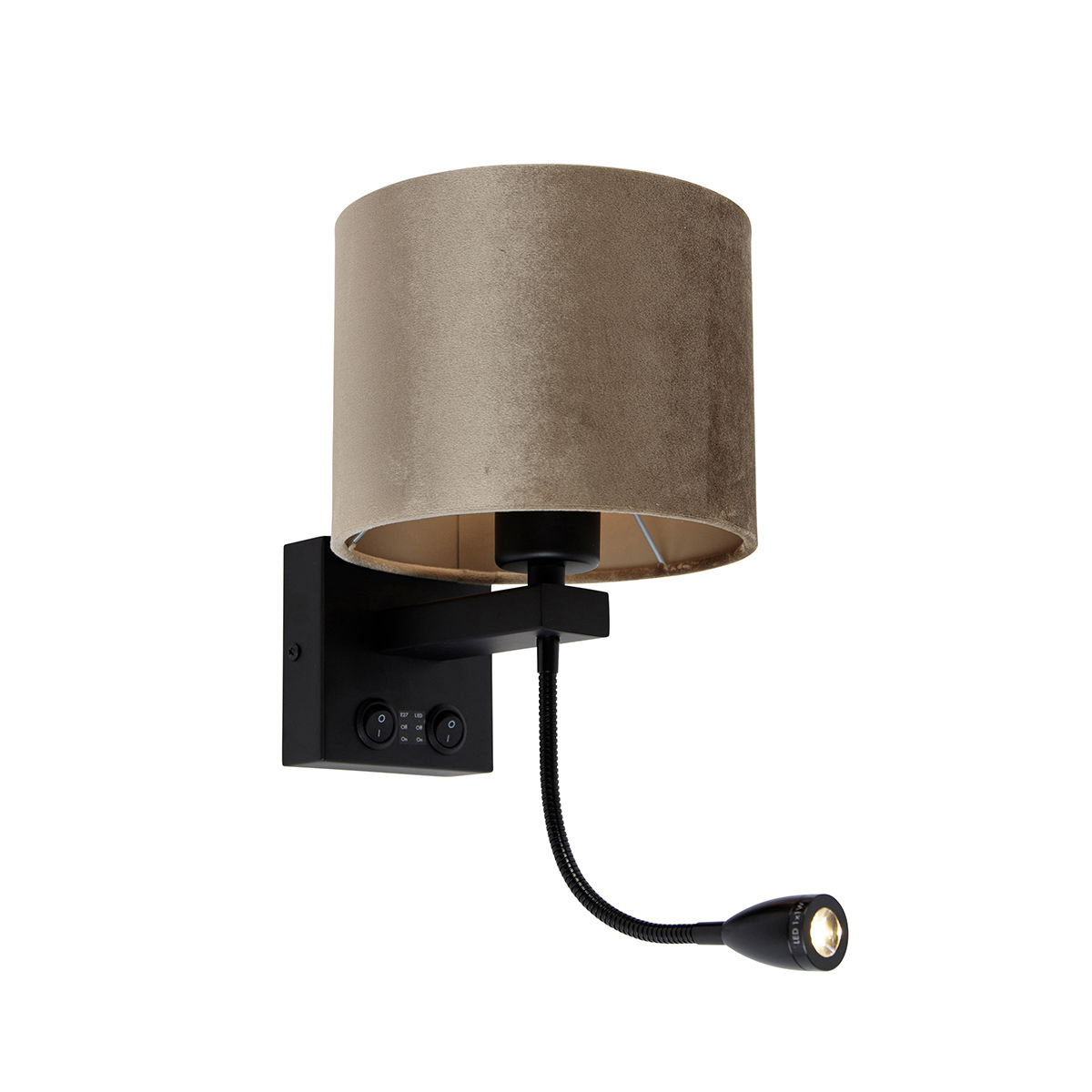 Nástenná lampa čierna s hnedým zamatovým tienidlom 18 cm - Brescia Combi