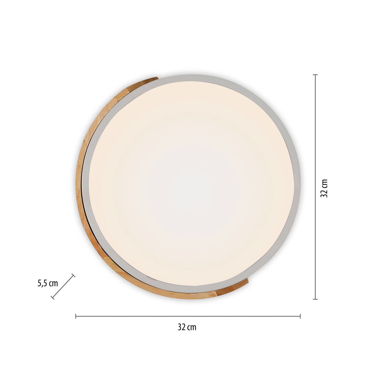 JUST LIGHT. Stropné LED svietidlo Bila, biele, Ø 32 cm, drevo – obrázok 3