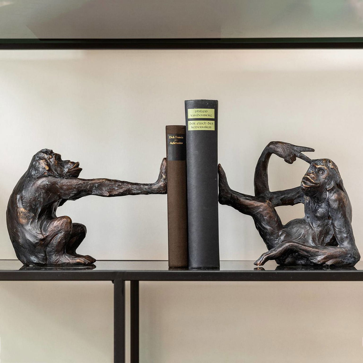 KARE Bookend Monkey, polyresin, čierna, sada 2 ks