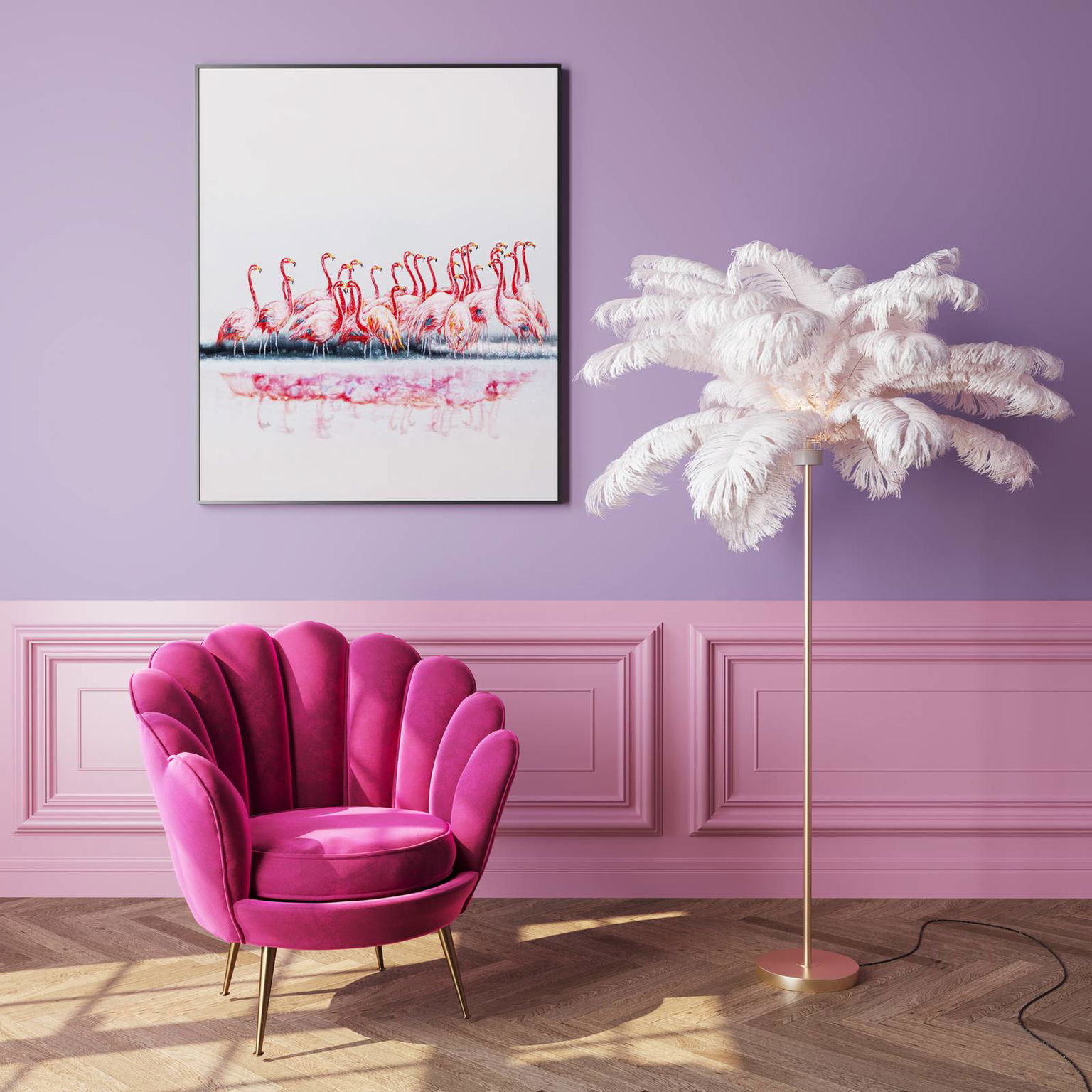 KARE Feather Palm stojacia lampa s perím, biela – obrázok 2
