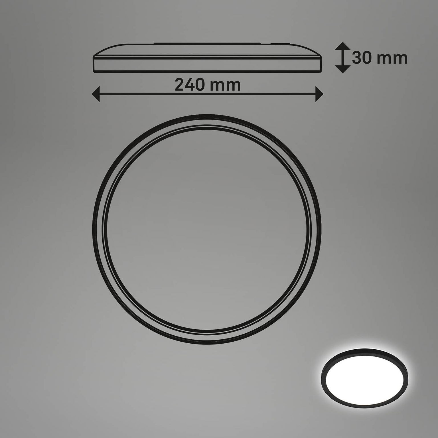 LED stropné svietidlo Tava, čierne, Ø 24 cm, plast – obrázok 3