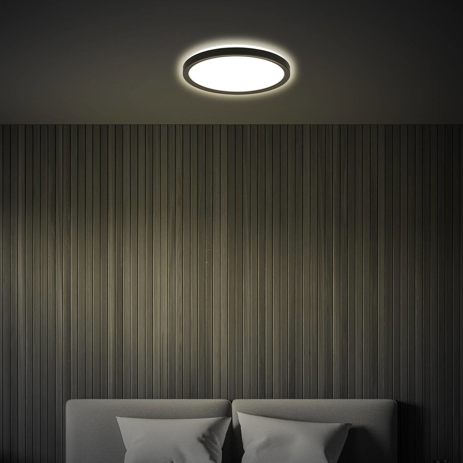 LED stropné svietidlo Tava, čierne, Ø 24 cm, plast – obrázok 2