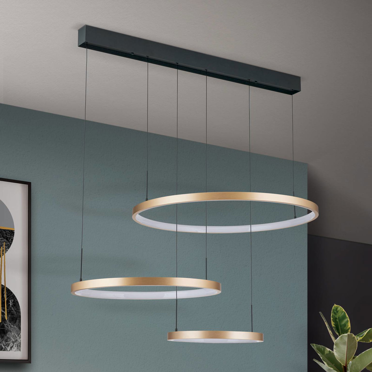 LED závesné svietidlo Sphere, 3-pl., čierna/zlatá – obrázok 2