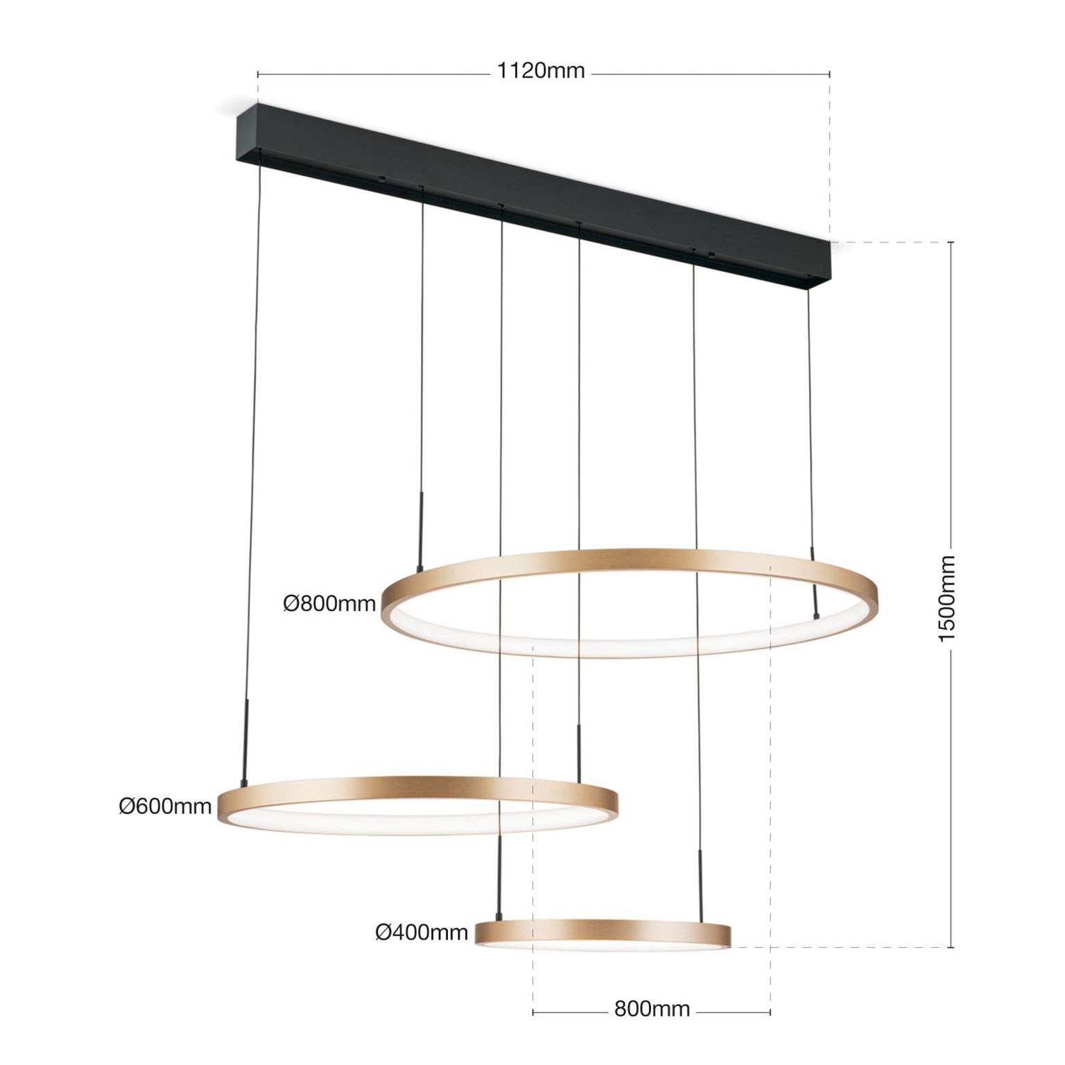 LED závesné svietidlo Sphere, 3-pl., čierna/zlatá – obrázok 3