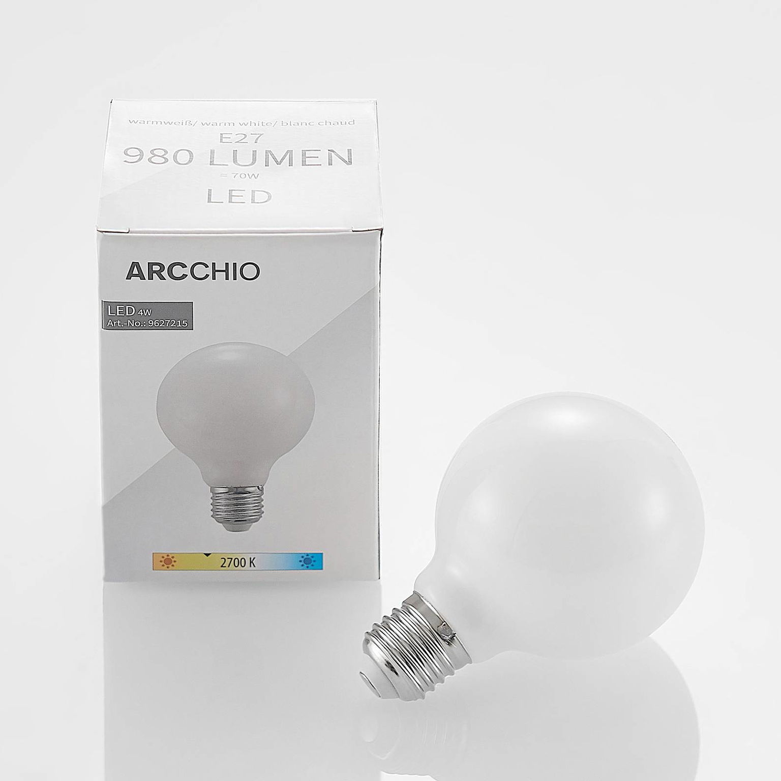 LED žiarovka G80 E27, 8 W, 2 700 K, opálová, stmievateľná – obrázok 3
