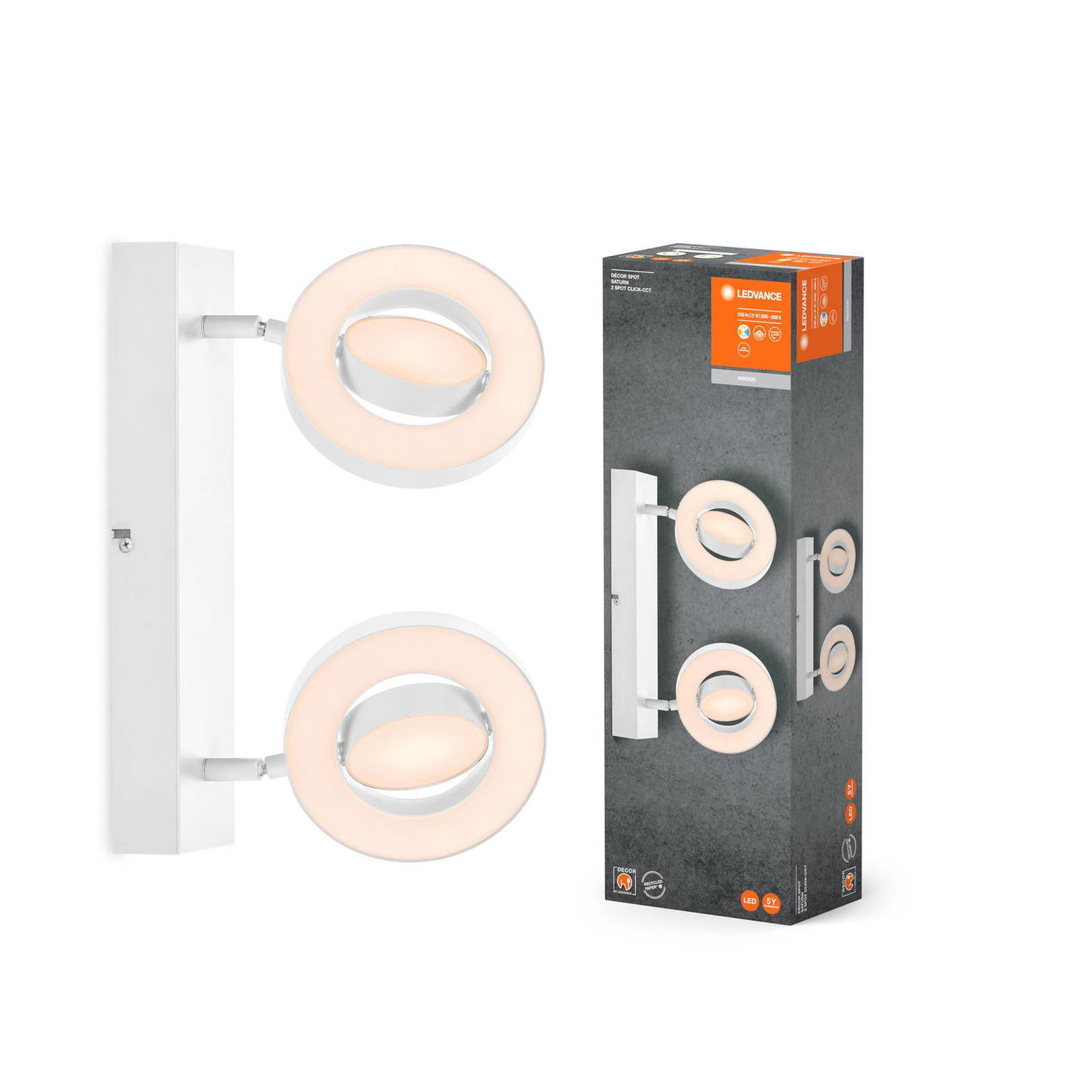 LEDVANCE LED stropné bodové svietidlo Saturn, CCT, 2 svetlá, dlhé, biele – obrázok 3