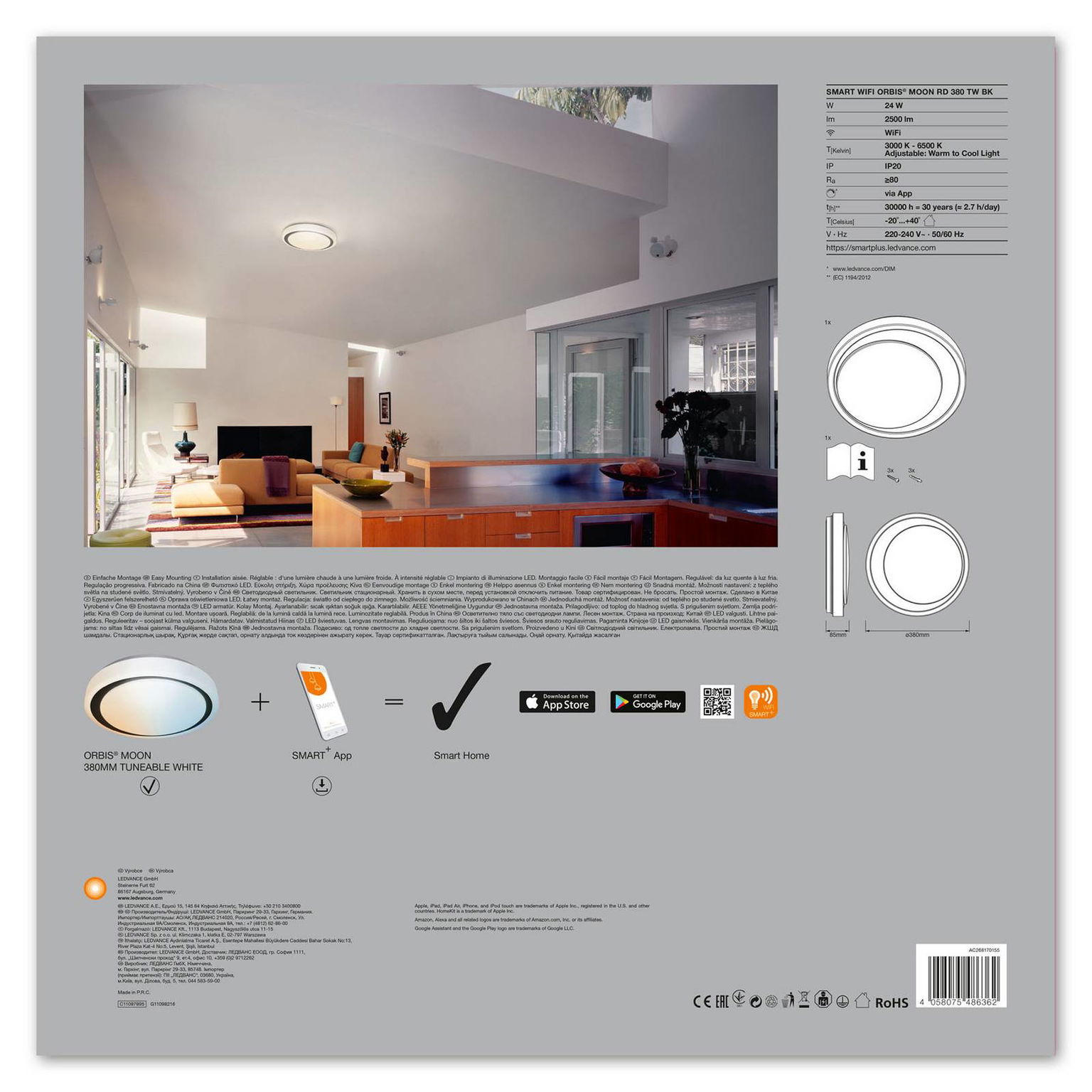 LEDVANCE SMART+ WiFi Orbis Moon CCT 38 cm čierna – obrázok 6