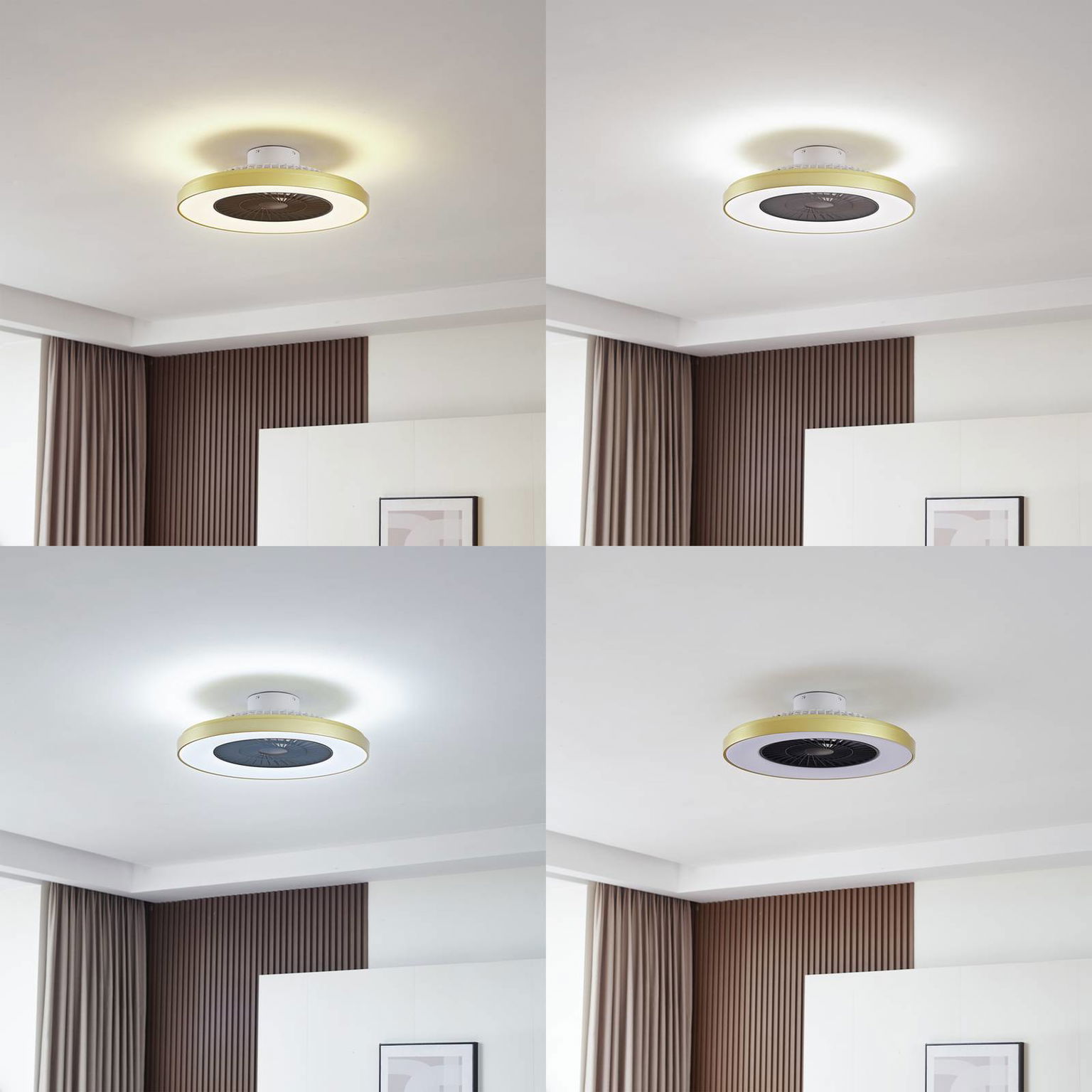 Lindby LED stropný ventilátor Teleo, mosadz, DC, tichý, Tuya – obrázok 3