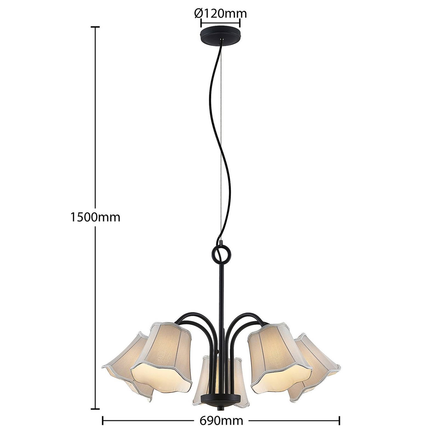 Lucande Binta závesná lampa, 5-pl., striebrosivá – obrázok 3