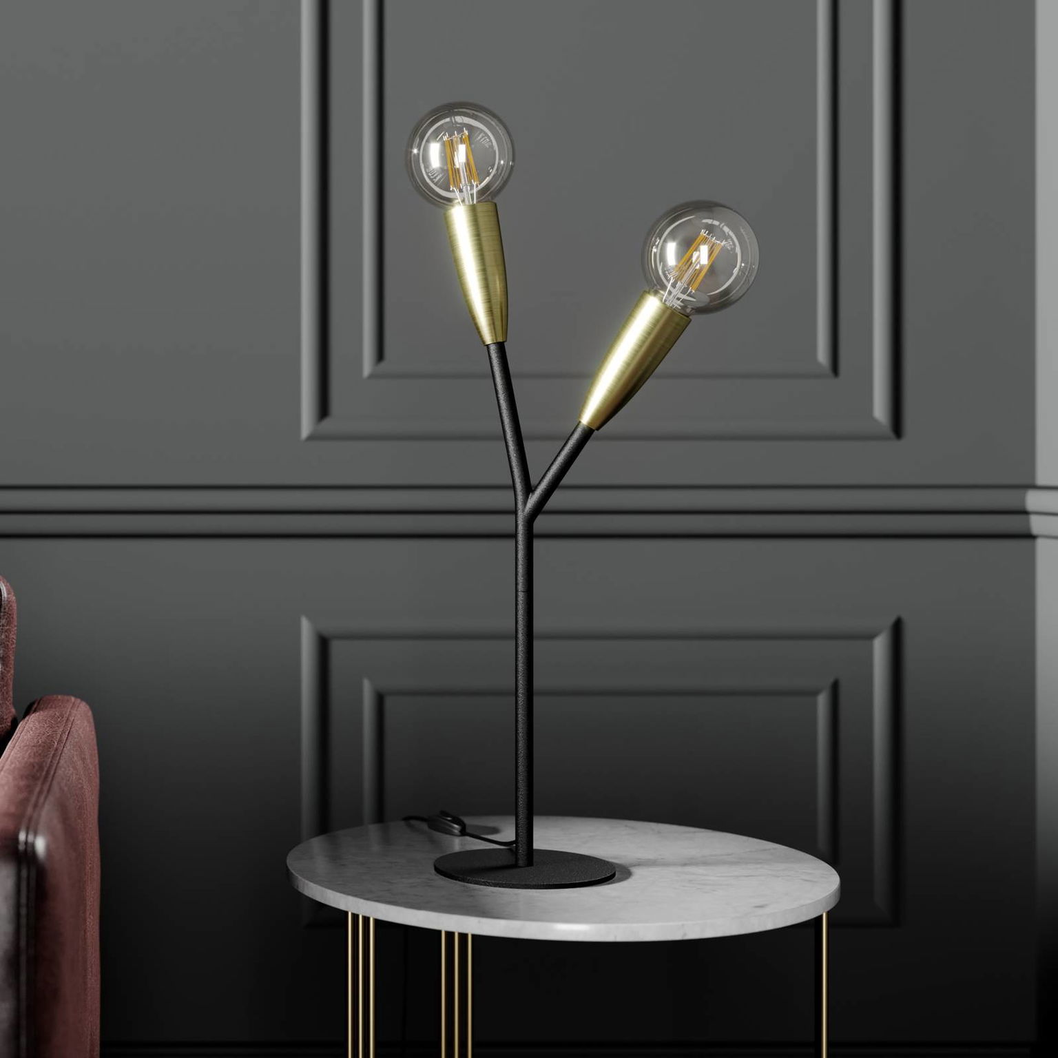 Lucande Carlea stolová lampa, 2 sv., čierna/mosadz – obrázok 3
