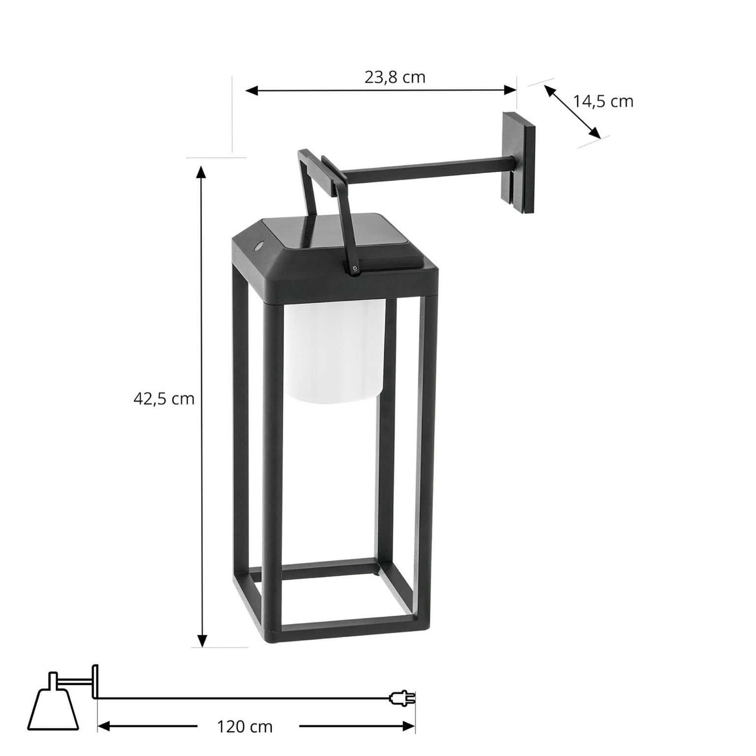 Lucande LED solárne nástenné svietidlo Tilena, hranaté, čierne, hliník – obrázok 3