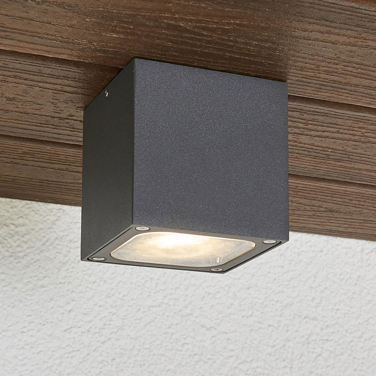 Lucande stropné LED svetlo Tanea, 10x10 cm, tmavošedá, IP54